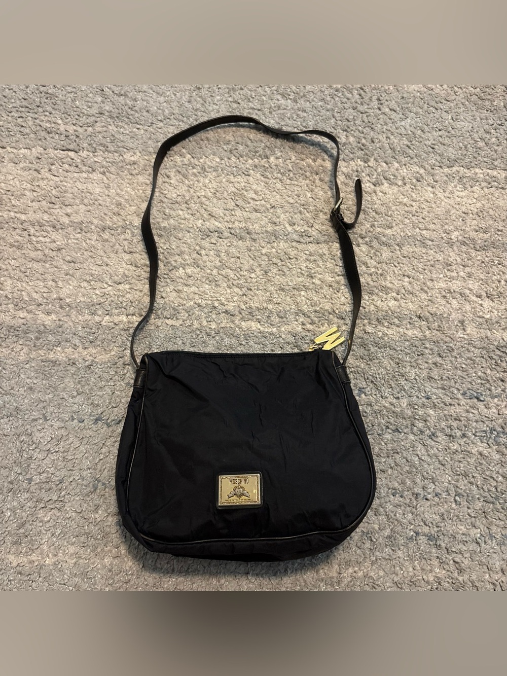 Vintage 90s Moschino Redwall Black Nylon Crossbody Shoulder Bag Made in Italy